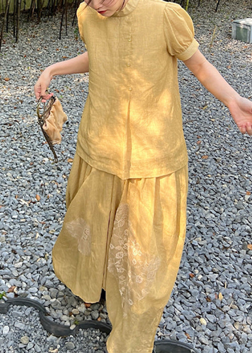 Two Skirts Pieces Tops Set Lace Art Yellow Patchwork And Summer