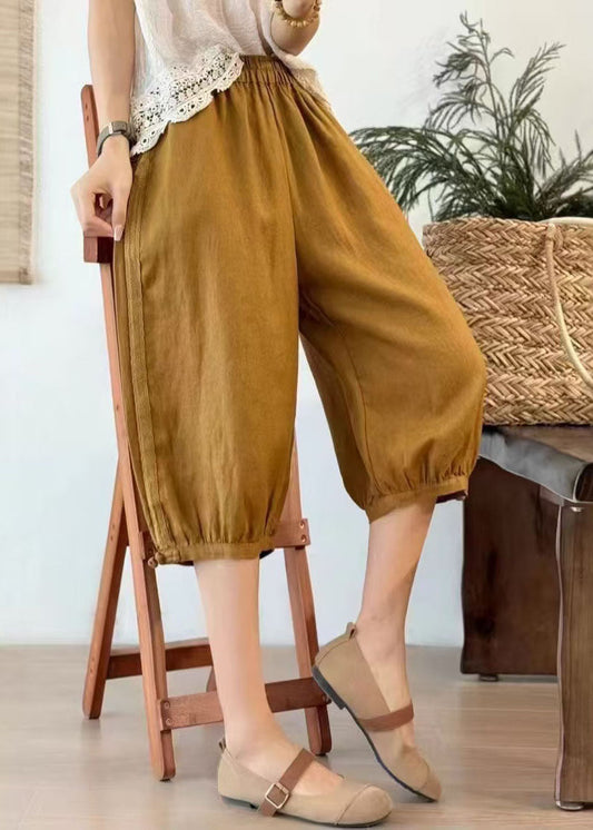 Oversized Linen Art Pants Crop Button Chinese Summer Yellow
