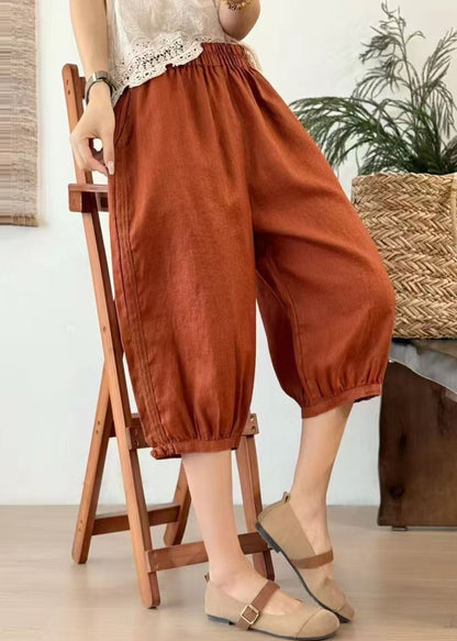 Oversized Linen Art Pants Crop Button Chinese Summer Yellow