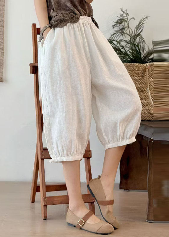Oversized Linen Art Pants Crop Button Chinese Summer Yellow