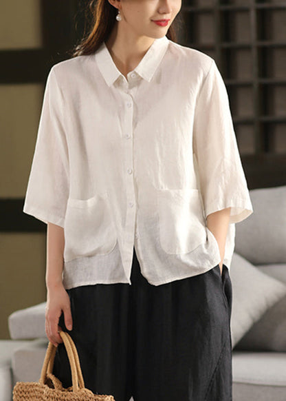 Yellow Sleeve Blouse Pockets Bracelet Art Pan Linen Peter Collar