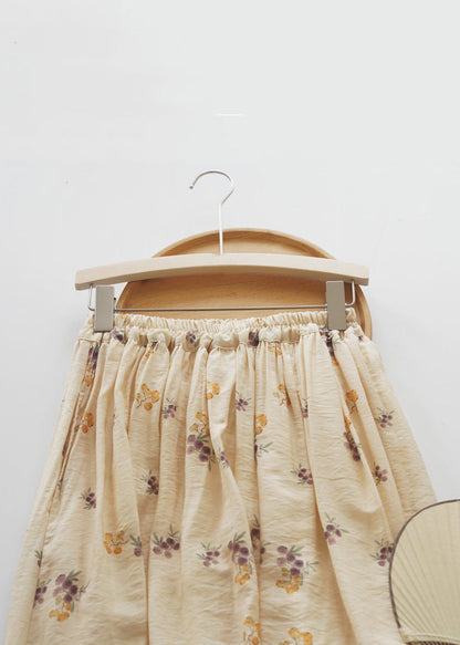 Art Yellow Print Elastic Waist Cotton Skirt Summer JH052