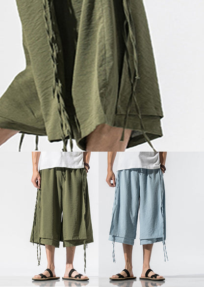 Beach Army Green Pockets Tie Waist Mens Wide Leg Pants YT023