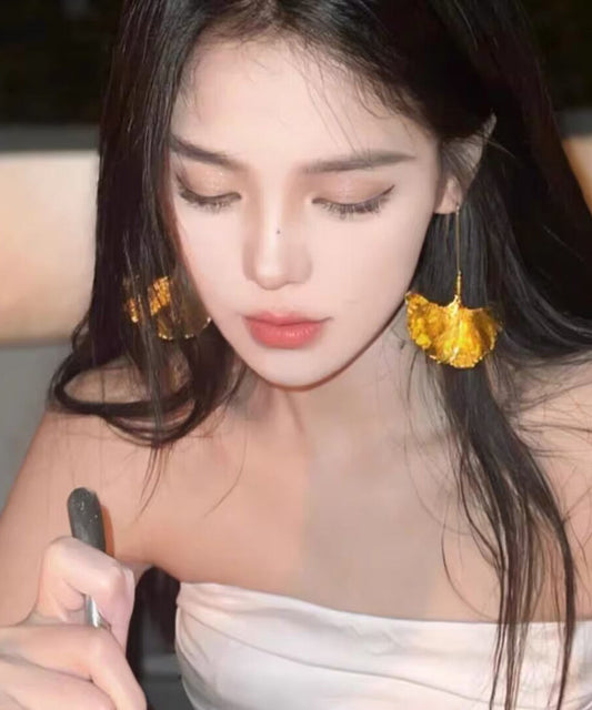 Drop Ginkgo Overgild Earrings Copper Leaf Gold Beach