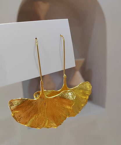 Drop Ginkgo Overgild Earrings Copper Leaf Gold Beach