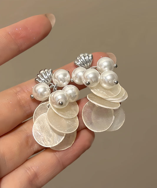 Shell Drop White Beach Tassel Earrings Pearl Copper