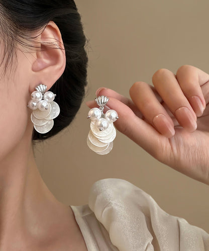 Shell Drop White Beach Tassel Earrings Pearl Copper