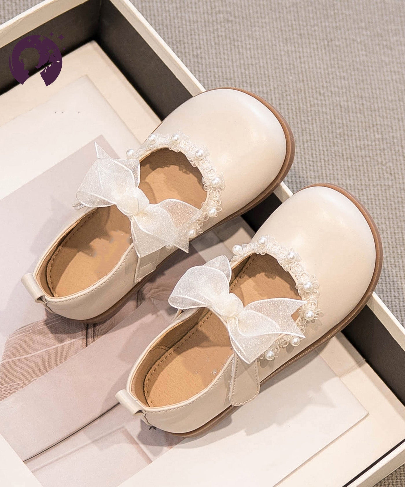 Pearl Tulle Buckle Bow Beige Girls Strap Platform Beautiful For