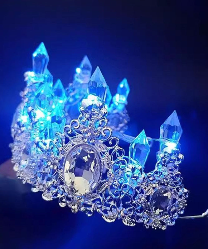 Beautiful Blue Alloy Zircon Gem Stone Hollow Out Kids Crown IU055