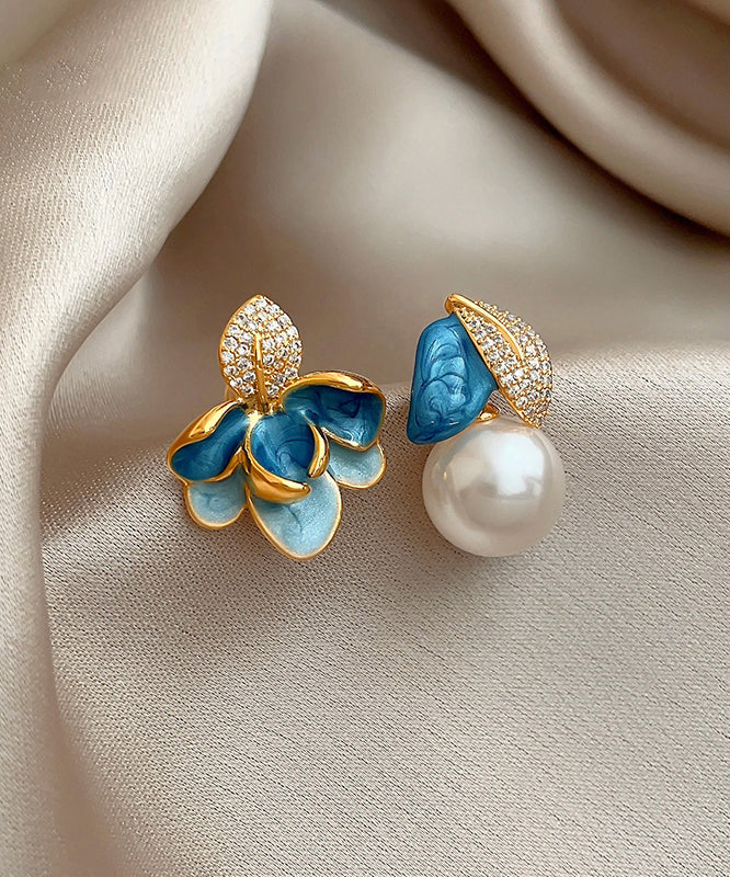 Asymmetric Pearl Drop BlueCopper Enamel Glaze Zircon Beautiful