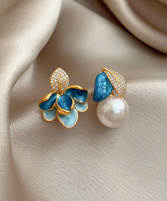 Asymmetric Pearl Drop BlueCopper Enamel Glaze Zircon Beautiful