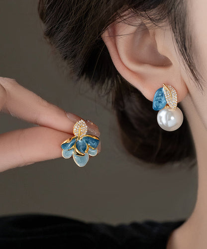 Asymmetric Pearl Drop BlueCopper Enamel Glaze Zircon Beautiful