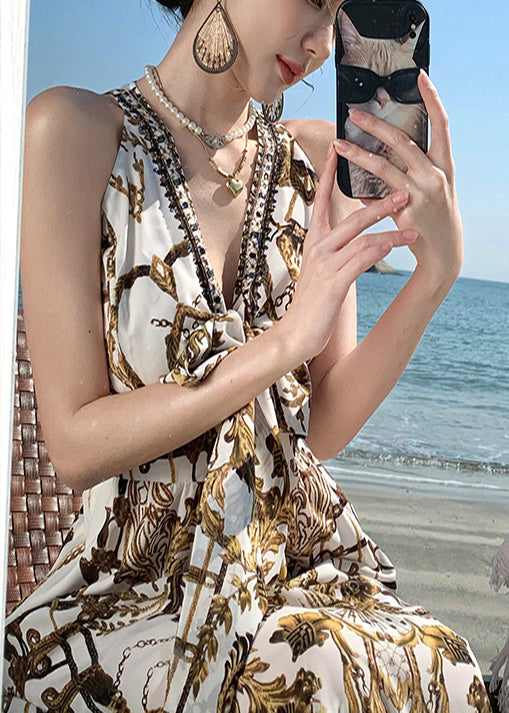 Print Sundress Summer Brown Beach Beautiful Chiffon