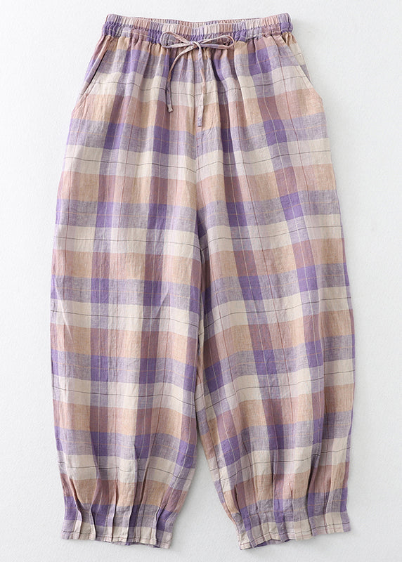 Oversized Linen Beautiful Harem Pants Plaid Colorblock Summer