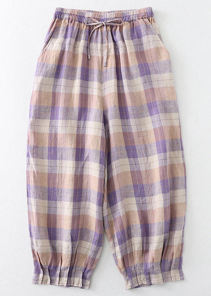 Oversized Linen Beautiful Harem Pants Plaid Colorblock Summer