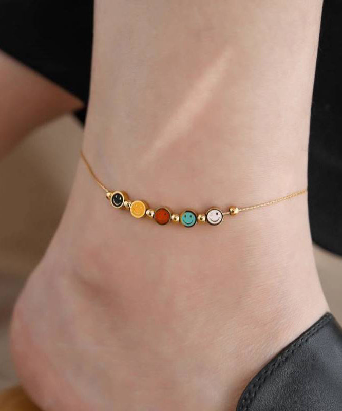 Beautiful Gold Sterling Silver Overgild Smiling Face Ankle Bracelet PO072