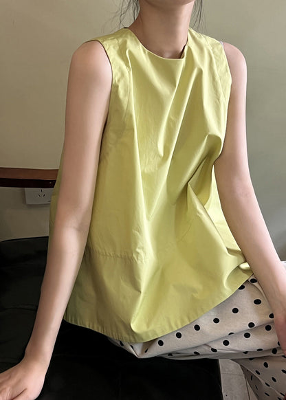 Beautiful Green O Neck Cotton Tops Sleeveless QB001