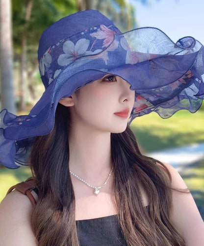 Light Print Beautiful Hat Sun Floppy Pink Ruffled