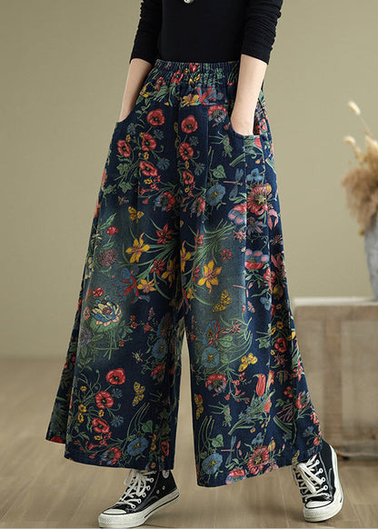 Leg Denim Beautiful Pants Wide Print Summer Navy Oversized