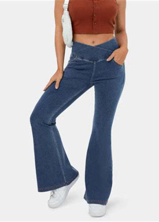 Beautiful Navy Versatile Denim Flare Bottoms Spring QQ1006