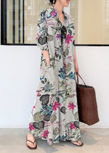 Holiday Print Orange Dress Oversized Beautiful Fall Linen