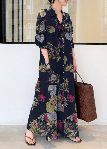 Holiday Print Orange Dress Oversized Beautiful Fall Linen