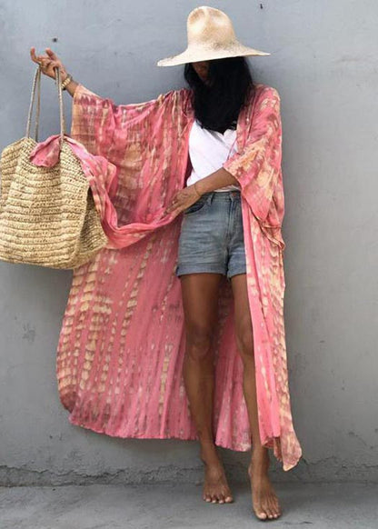 Pink Hooded Beautiful Cardigan Loose Print Cotton Summer