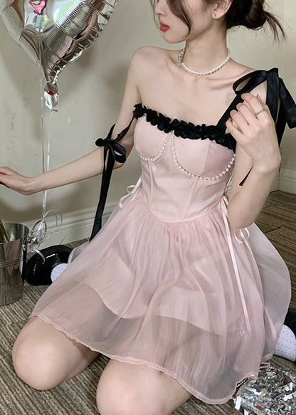 Chiffon Dress Beautiful Princess Pink Summer Patchwork