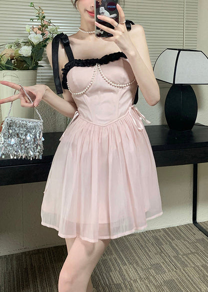 Chiffon Dress Beautiful Princess Pink Summer Patchwork