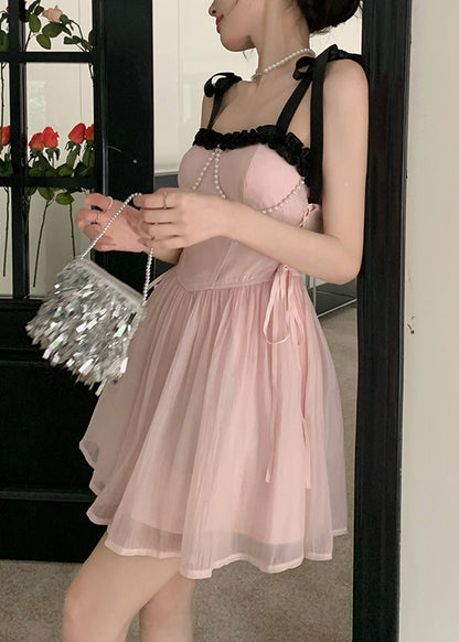 Chiffon Dress Beautiful Princess Pink Summer Patchwork