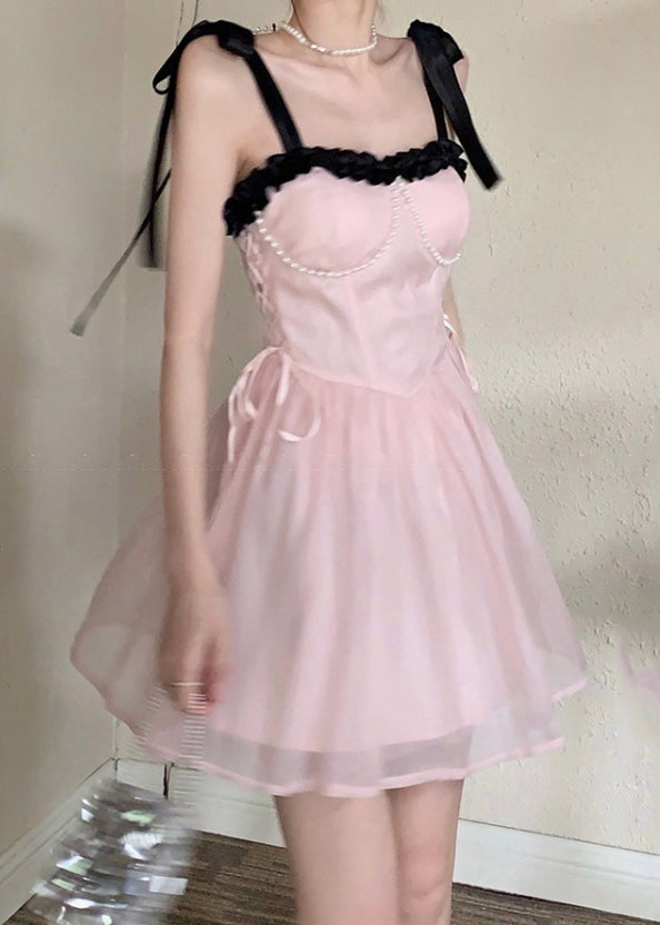 Chiffon Dress Beautiful Princess Pink Summer Patchwork