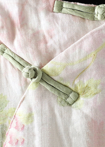 Beautiful Pink Stand Collar Patchwork Print Fine Cotton Filled Oriental Coats In Winter TM039