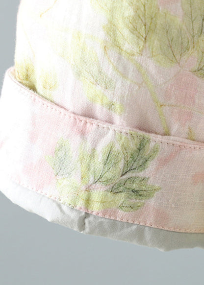 Beautiful Pink Stand Collar Patchwork Print Fine Cotton Filled Oriental Coats In Winter TM039