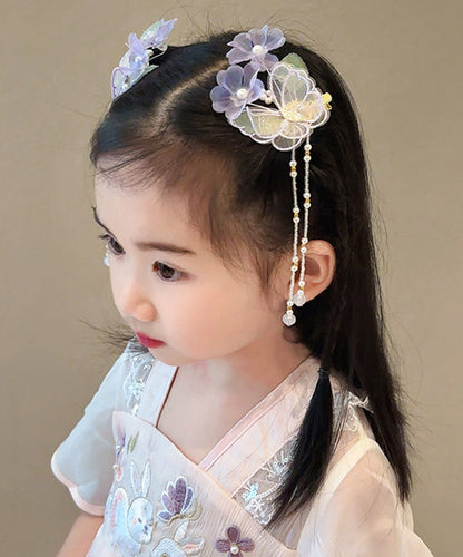 Beautiful Purple Alloy Butterfly Lotus Pearl Tassel Girls Hairpin YG024