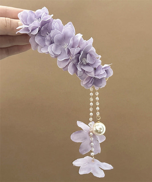 Floral Pearl Beautiful Tassel Hairpin Alloy Purple Beading