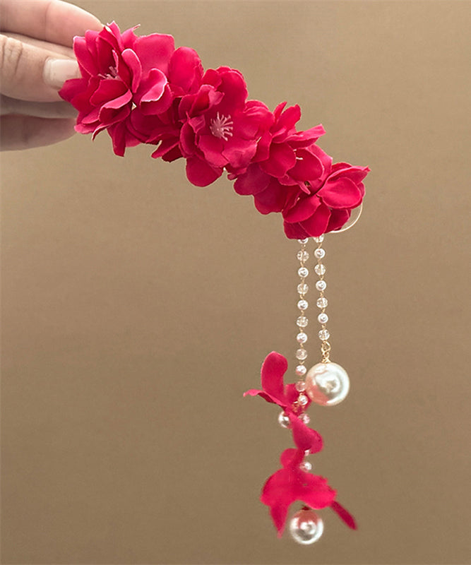 Floral Pearl Beautiful Tassel Hairpin Alloy Purple Beading