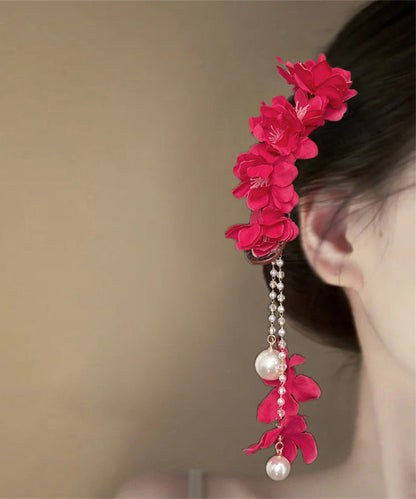 Floral Pearl Beautiful Tassel Hairpin Alloy Purple Beading