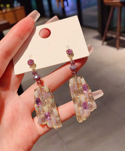 Alloy Purple Copper Drop Crystal Earrings Beautiful
