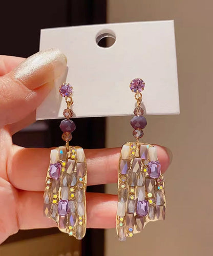 Alloy Purple Copper Drop Crystal Earrings Beautiful