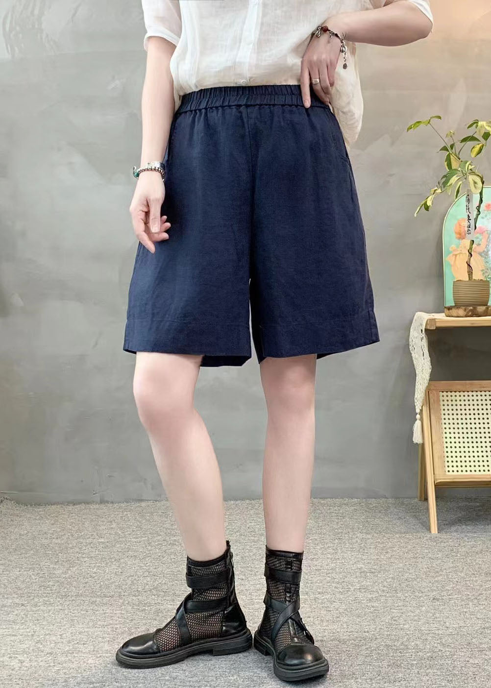 Purple Summer Oversized Linen Pants Shorts Pockets Beautiful