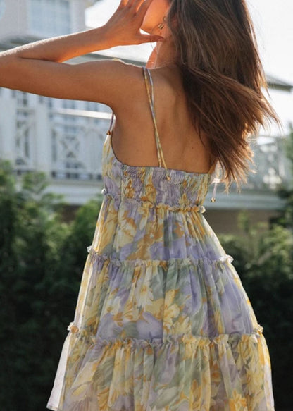 Dress Purple Tea Summer Chiffon Print Beautiful