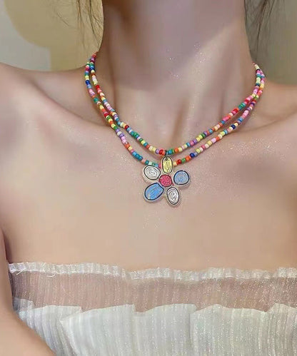 Beautiful Double Beading Alloy Floral Layer Rainbow