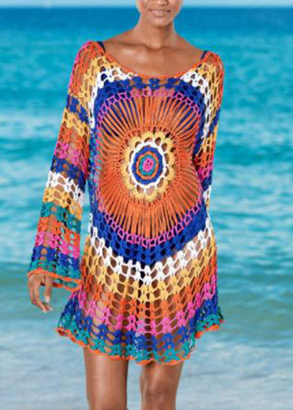 Beautiful Rainbow O-Neck Knit Cover Up Swimwear VC058