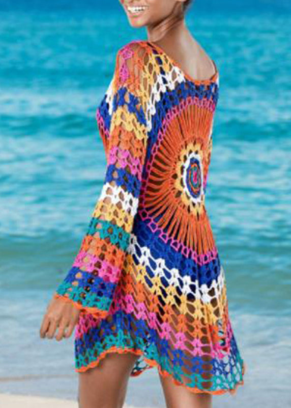 Beautiful Rainbow O-Neck Knit Cover Up Swimwear VC058