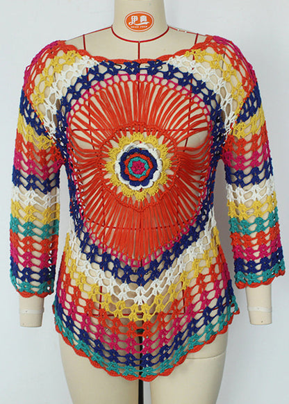 Beautiful Rainbow O-Neck Knit Cover Up Swimwear VC058