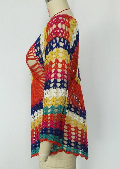 Beautiful Rainbow O-Neck Knit Cover Up Swimwear VC058