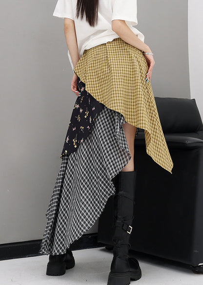 Red Beautiful Plaid Skirts Summer Asymmetrical Cotton