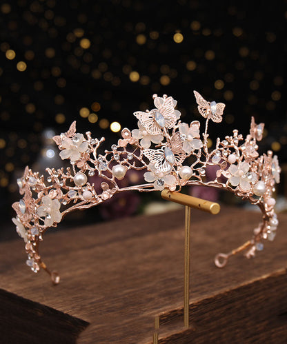 Beautiful Rose Gold Crown Baroque Pearl Butterfly Rhinestone Kids Crown IU033