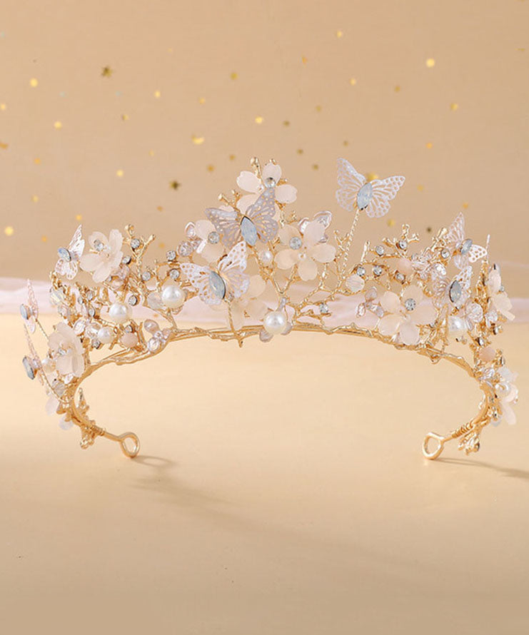 Beautiful Rose Gold Crown Baroque Pearl Butterfly Rhinestone Kids Crown IU033