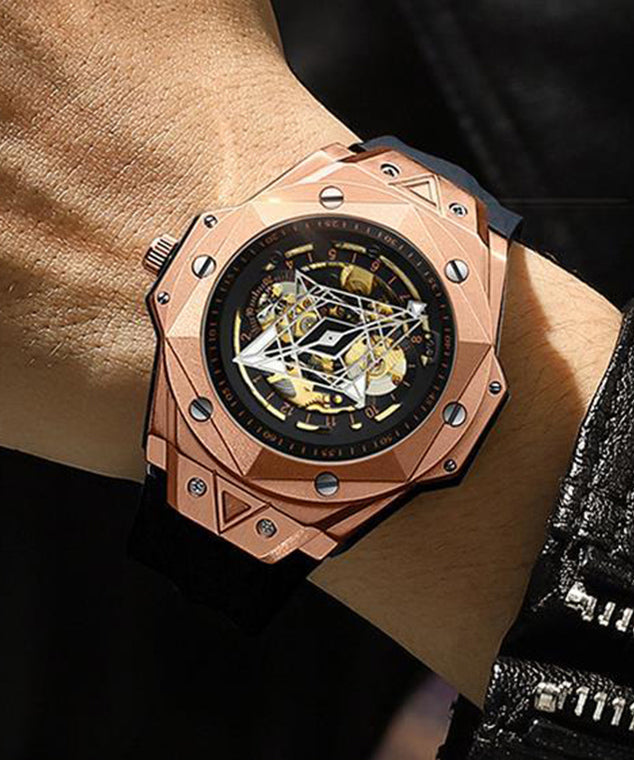 Leather Out Automatic Hollow Rose Machinery Fully Gold Beautiful